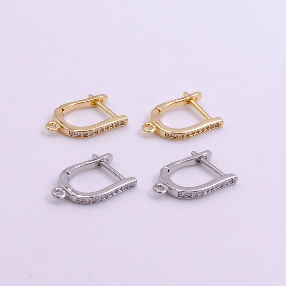 14k Gold Filled Micro Paved CZ Oblong Open Loop English Lock Earrings Findings in Gold & Silver | Z618 Z619