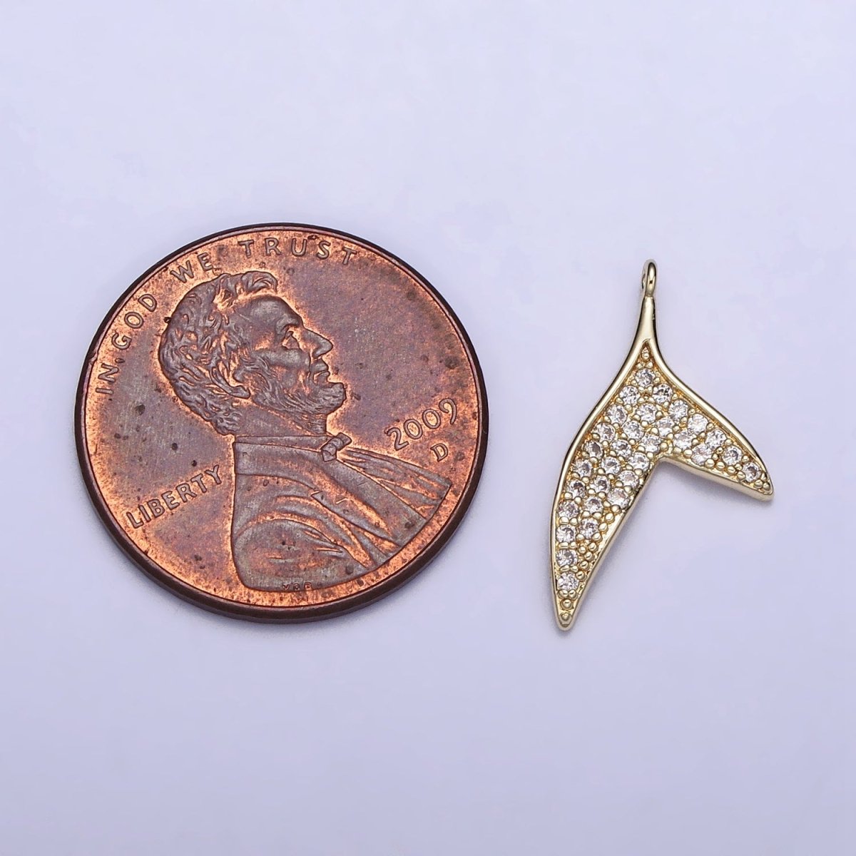 14K Gold Filled Micro Paved CZ Ocean Animal Dolphin Tail Charm | AC727