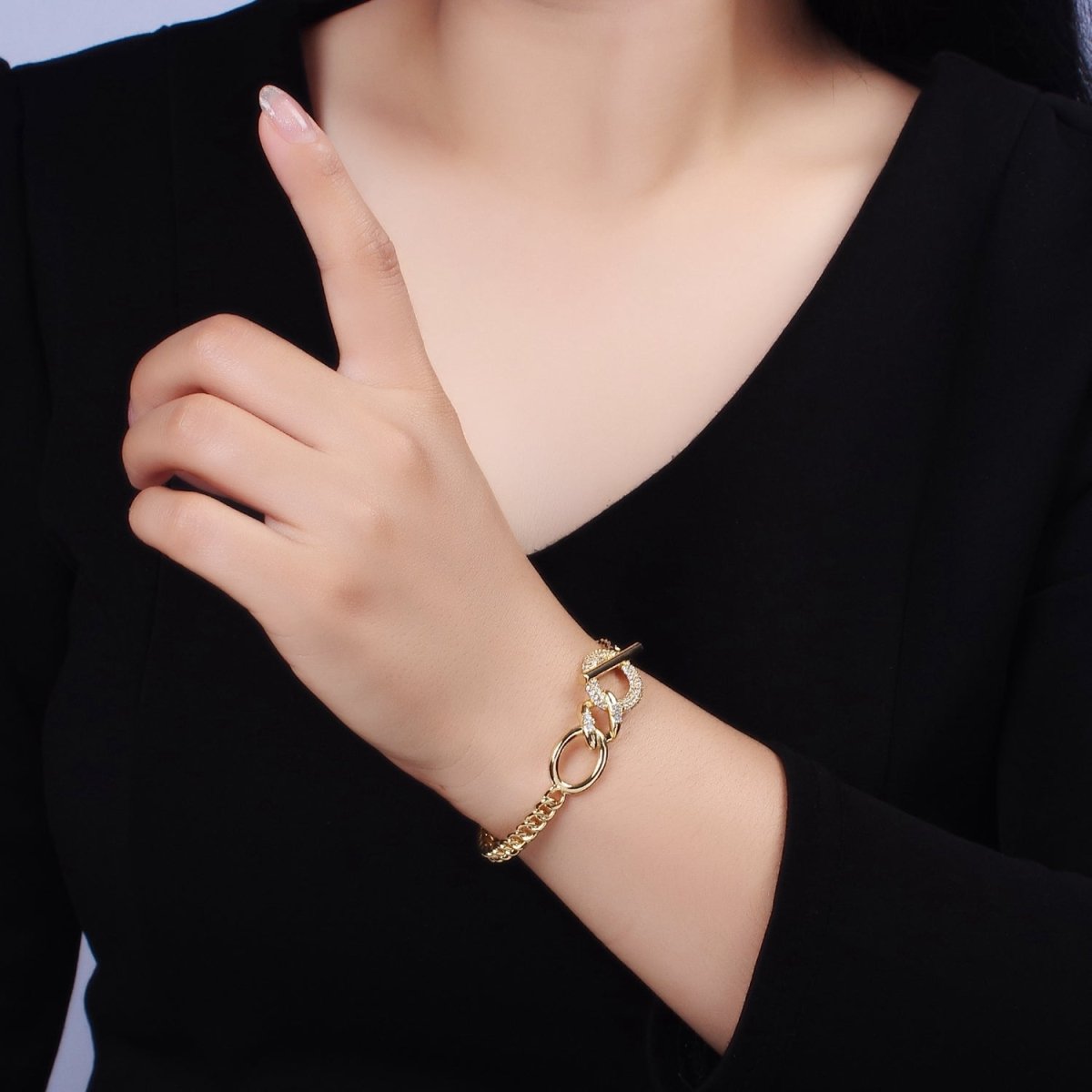 14K Gold Filled Micro Paved CZ Oval Bar Curb Cuff Bangle Bracelet in Gold & Silver | WA-1972 WA-1973 Clearance Pricing