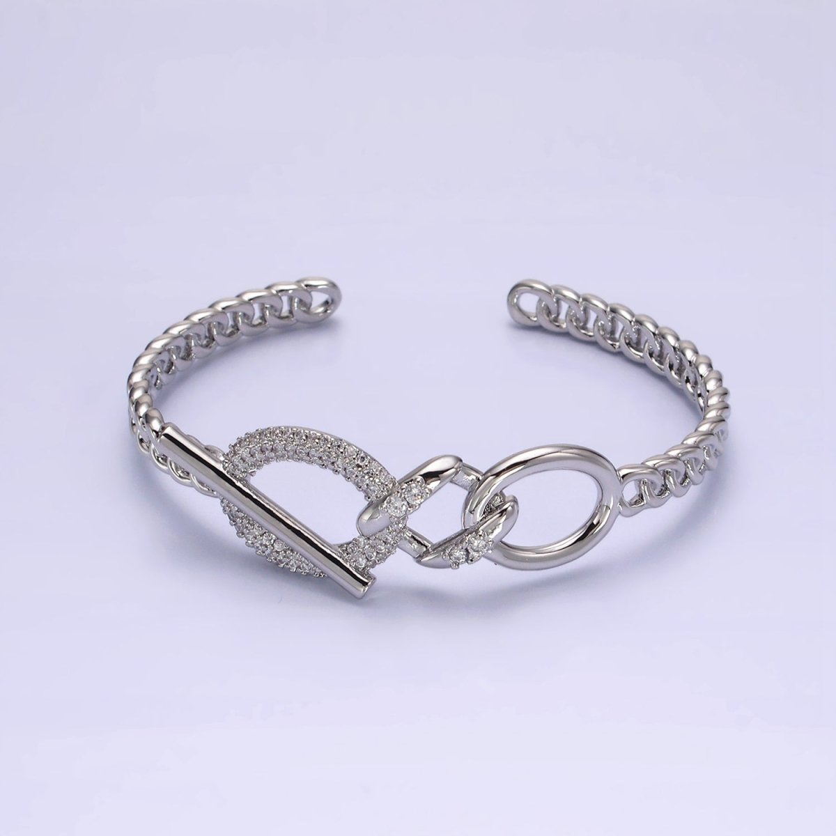 14K Gold Filled Micro Paved CZ Oval Bar Curb Cuff Bangle Bracelet in Gold & Silver | WA-1972 WA-1973 Clearance Pricing