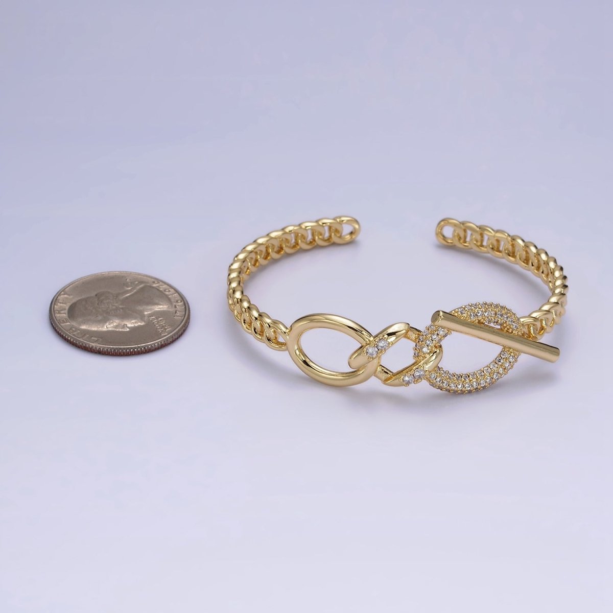 14K Gold Filled Micro Paved CZ Oval Bar Curb Cuff Bangle Bracelet in Gold & Silver | WA-1972 WA-1973 Clearance Pricing