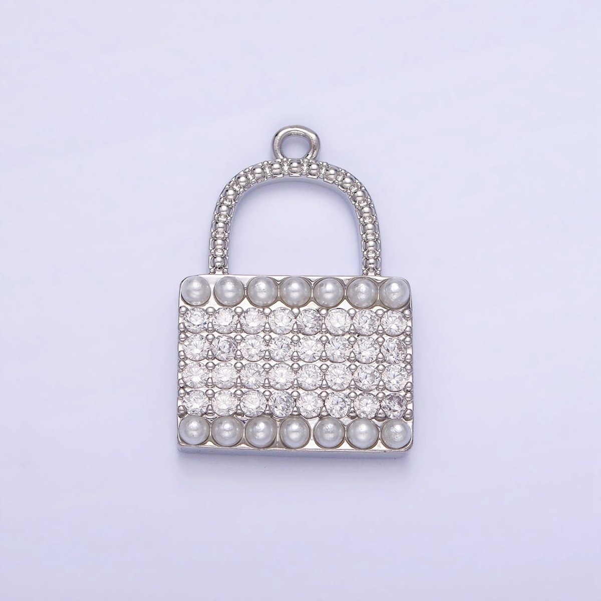 14K Gold Filled Micro Paved CZ Pearl Lined Padlock Charm in Gold & Silver | AG691