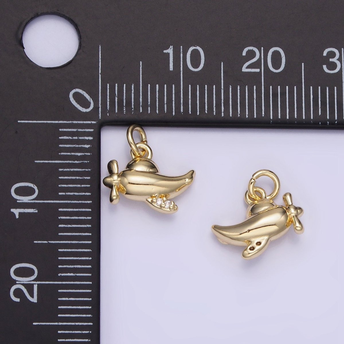 14K Gold Filled Micro Paved CZ Plane Vehicle Charm | AG742