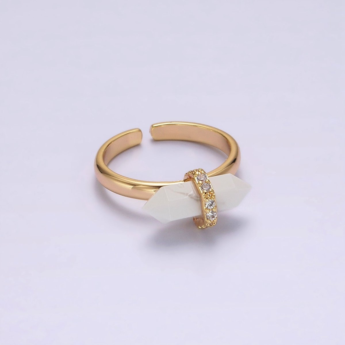 14K Gold Filled Micro Paved CZ Pointed Wand Citrine, Rose Quartz, Aquamarine, Amazonite, Howlite, Amethyst, Labradorite, Onyx Ring | O1035 - O1042