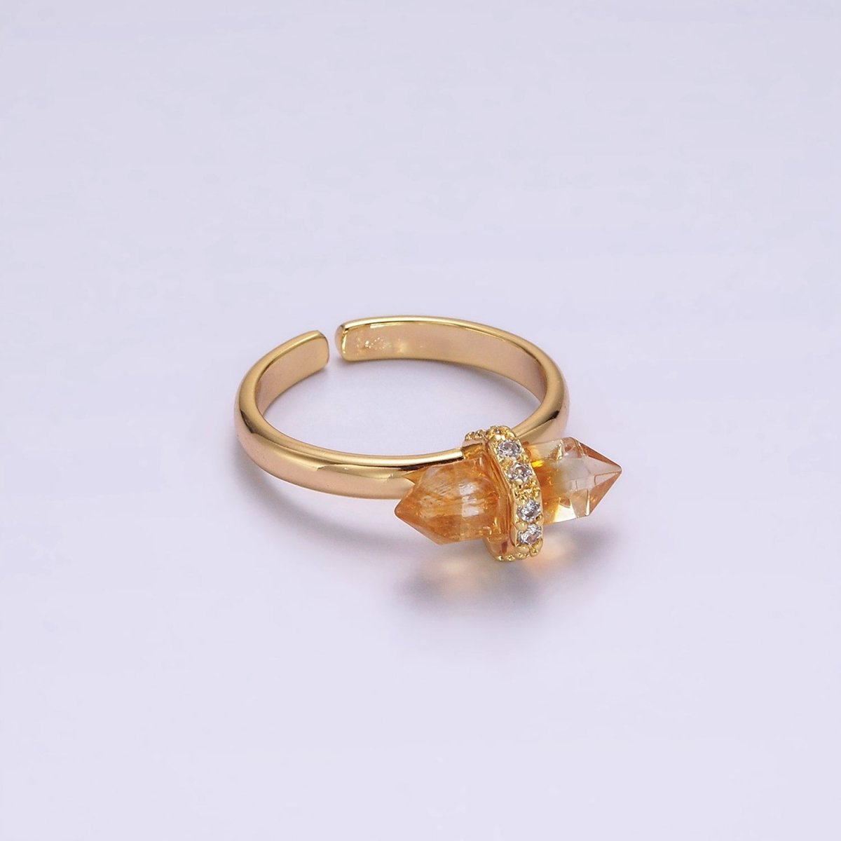 14K Gold Filled Micro Paved CZ Pointed Wand Citrine, Rose Quartz, Aquamarine, Amazonite, Howlite, Amethyst, Labradorite, Onyx Ring | O1035 - O1042