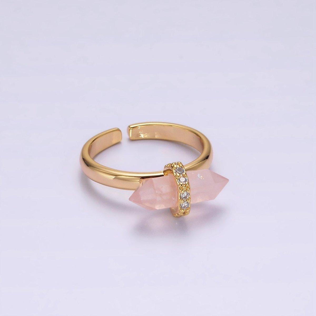14K Gold Filled Micro Paved CZ Pointed Wand Citrine, Rose Quartz, Aquamarine, Amazonite, Howlite, Amethyst, Labradorite, Onyx Ring | O1035 - O1042