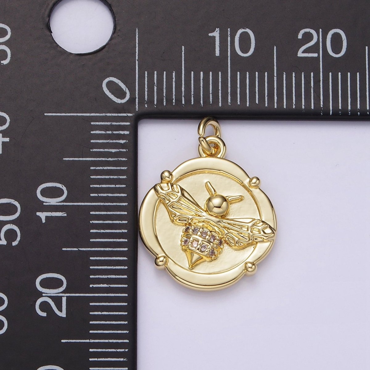 14K Gold Filled Micro Paved CZ Queen Bee Round Square Charm | AG307