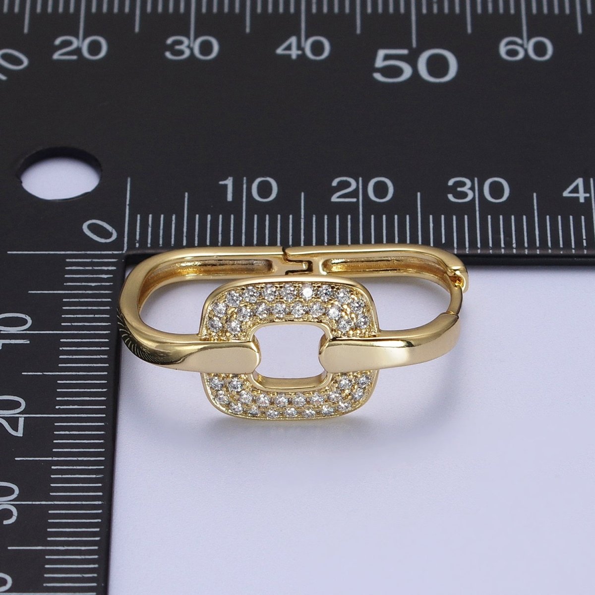 14K Gold Filled Micro Paved CZ Rectangular Connecting Oblong Huggie Earrings | V-030