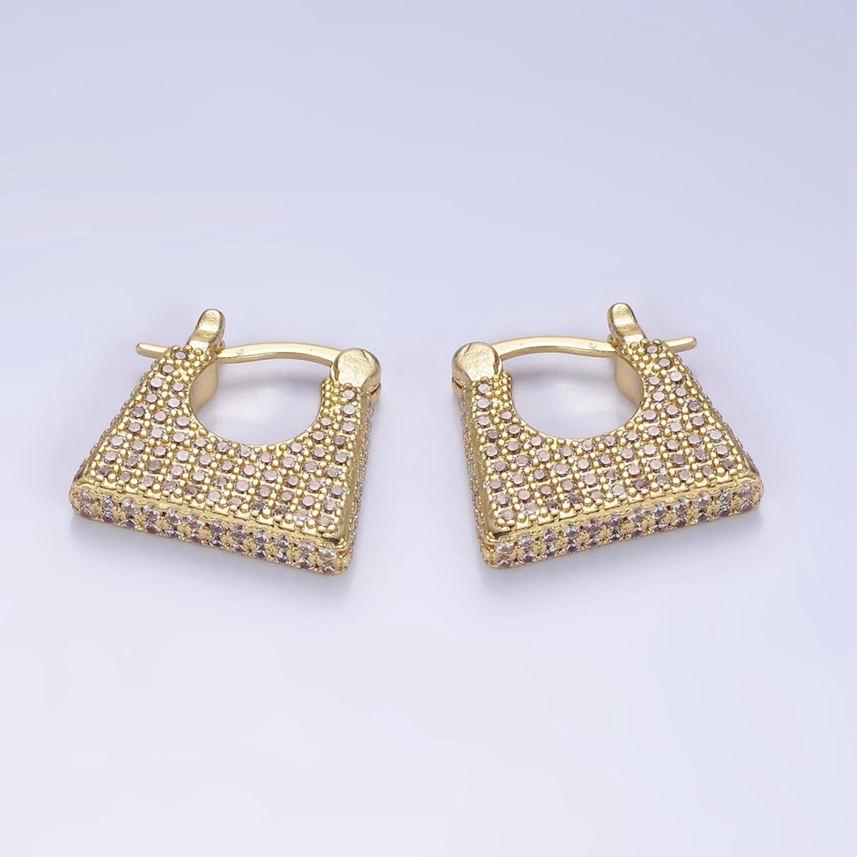 14K Gold Filled Micro Paved CZ Rectangular Latch Hoop Earrings in Gold & Silver | AB1140 AB1141