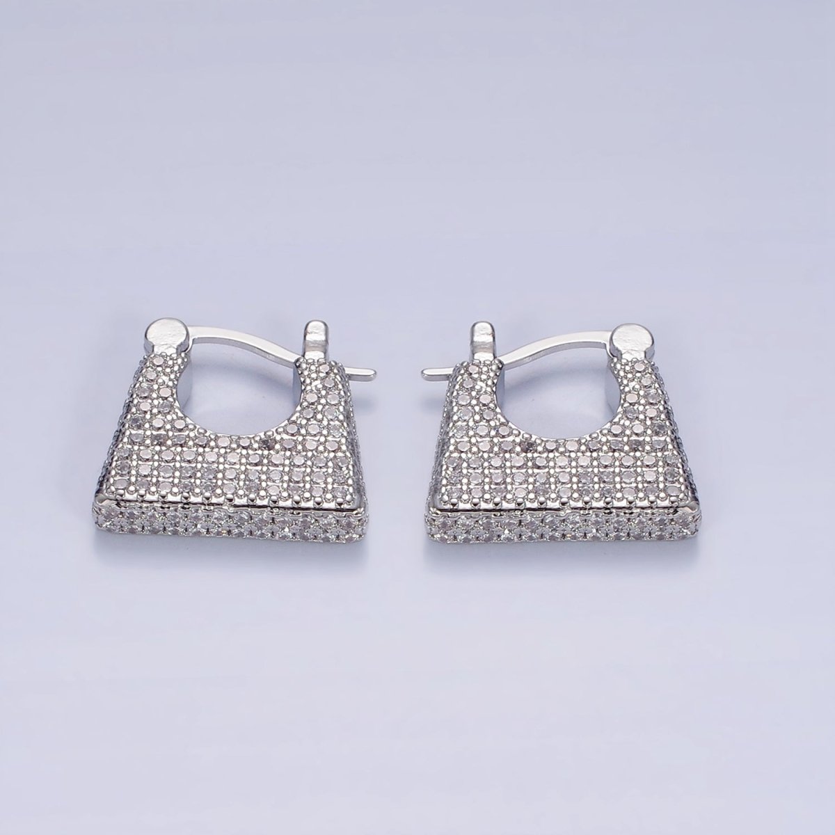14K Gold Filled Micro Paved CZ Rectangular Latch Hoop Earrings in Gold & Silver | AB1140 AB1141