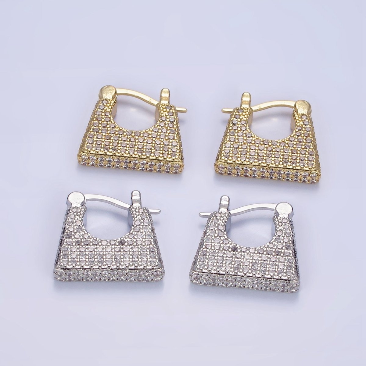14K Gold Filled Micro Paved CZ Rectangular Latch Hoop Earrings in Gold & Silver | AB1140 AB1141
