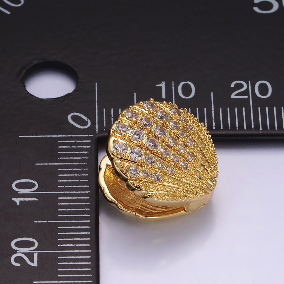 14K Gold Filled Micro Paved CZ Scallop Clam Sea Shell Huggie Earrings | AB1132