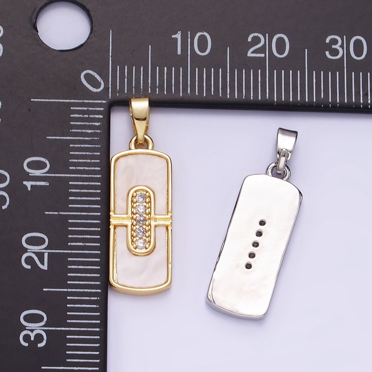 14K Gold Filled Micro Paved CZ Shell Pearl Tag Pendant in Gold & Silver | AA1165