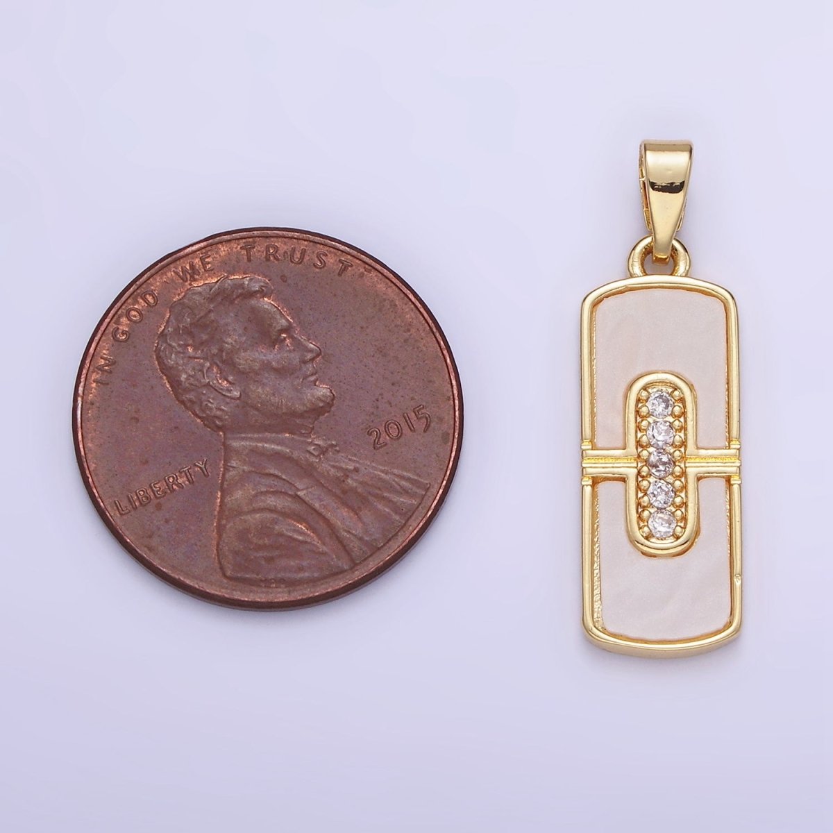 14K Gold Filled Micro Paved CZ Shell Pearl Tag Pendant in Gold & Silver | AA1165