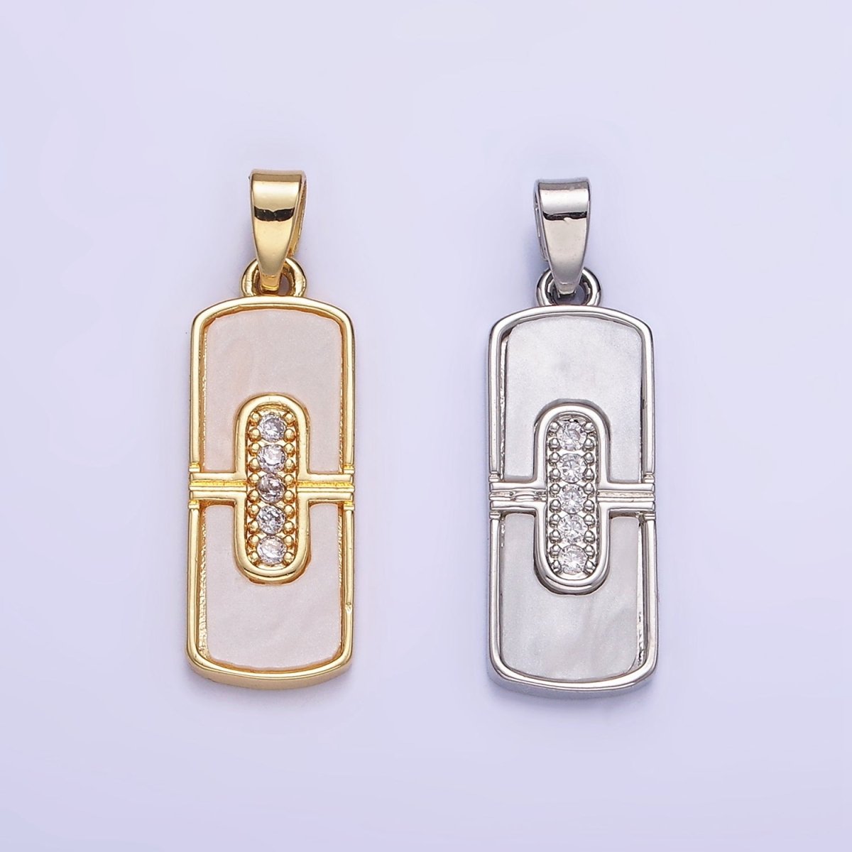 14K Gold Filled Micro Paved CZ Shell Pearl Tag Pendant in Gold & Silver | AA1165