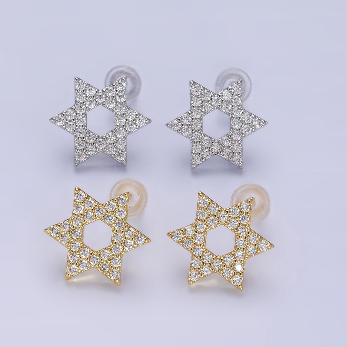 14K Gold Filled Micro Paved CZ Star of David Stud Earrings in Gold & Silver | AB1273 AB1274