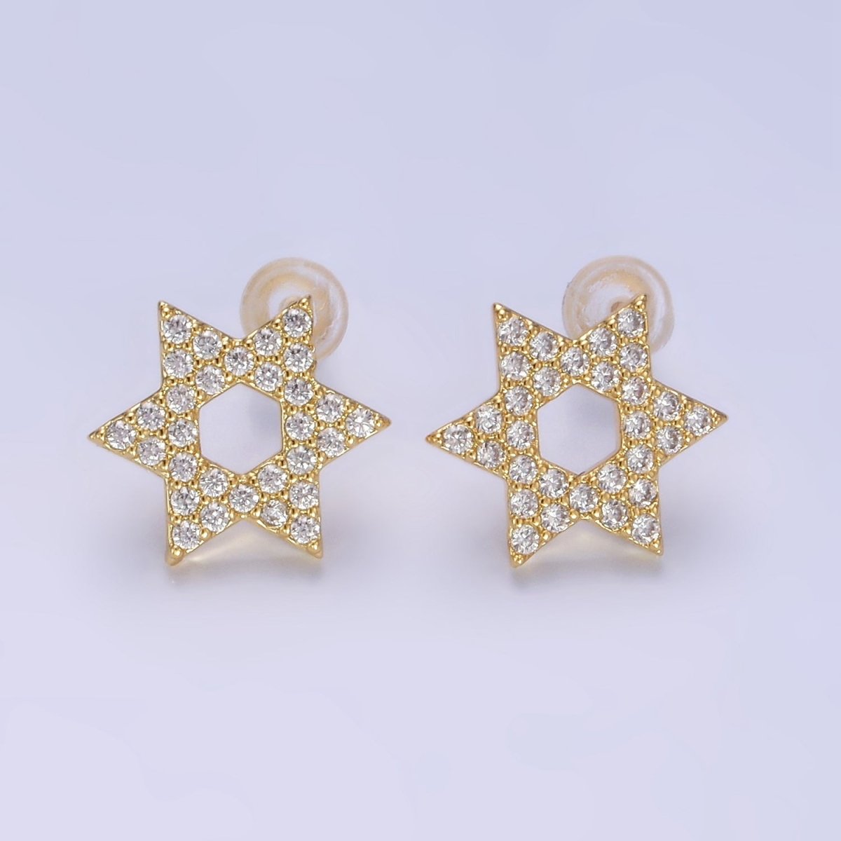 14K Gold Filled Micro Paved CZ Star of David Stud Earrings in Gold & Silver | AB1273 AB1274