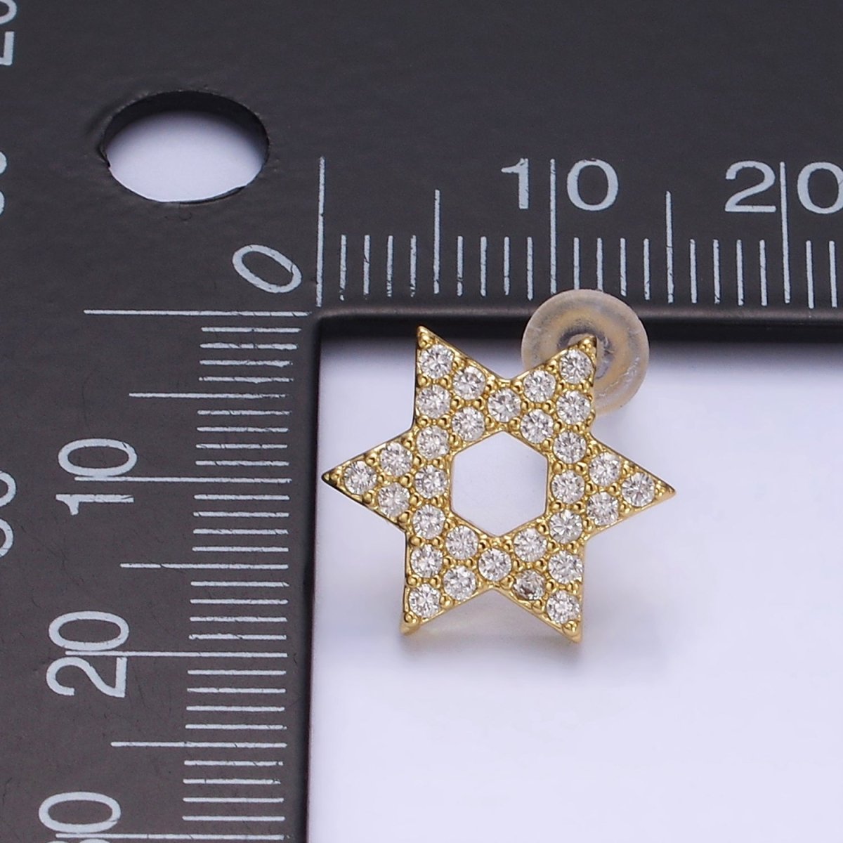 14K Gold Filled Micro Paved CZ Star of David Stud Earrings in Gold & Silver | AB1273 AB1274
