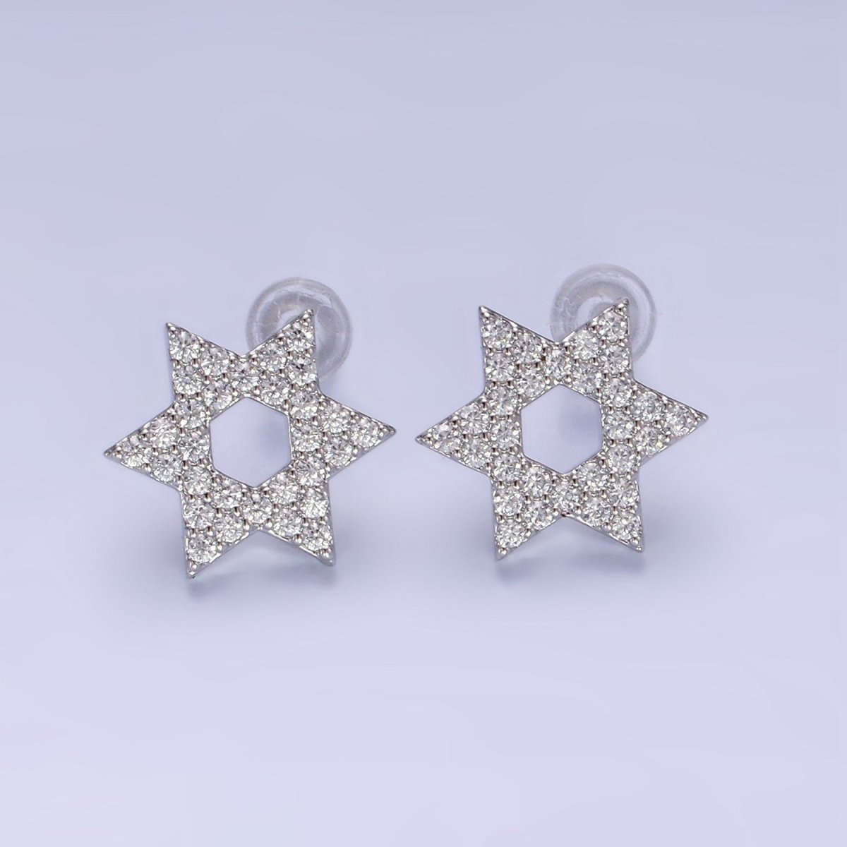 14K Gold Filled Micro Paved CZ Star of David Stud Earrings in Gold & Silver | AB1273 AB1274