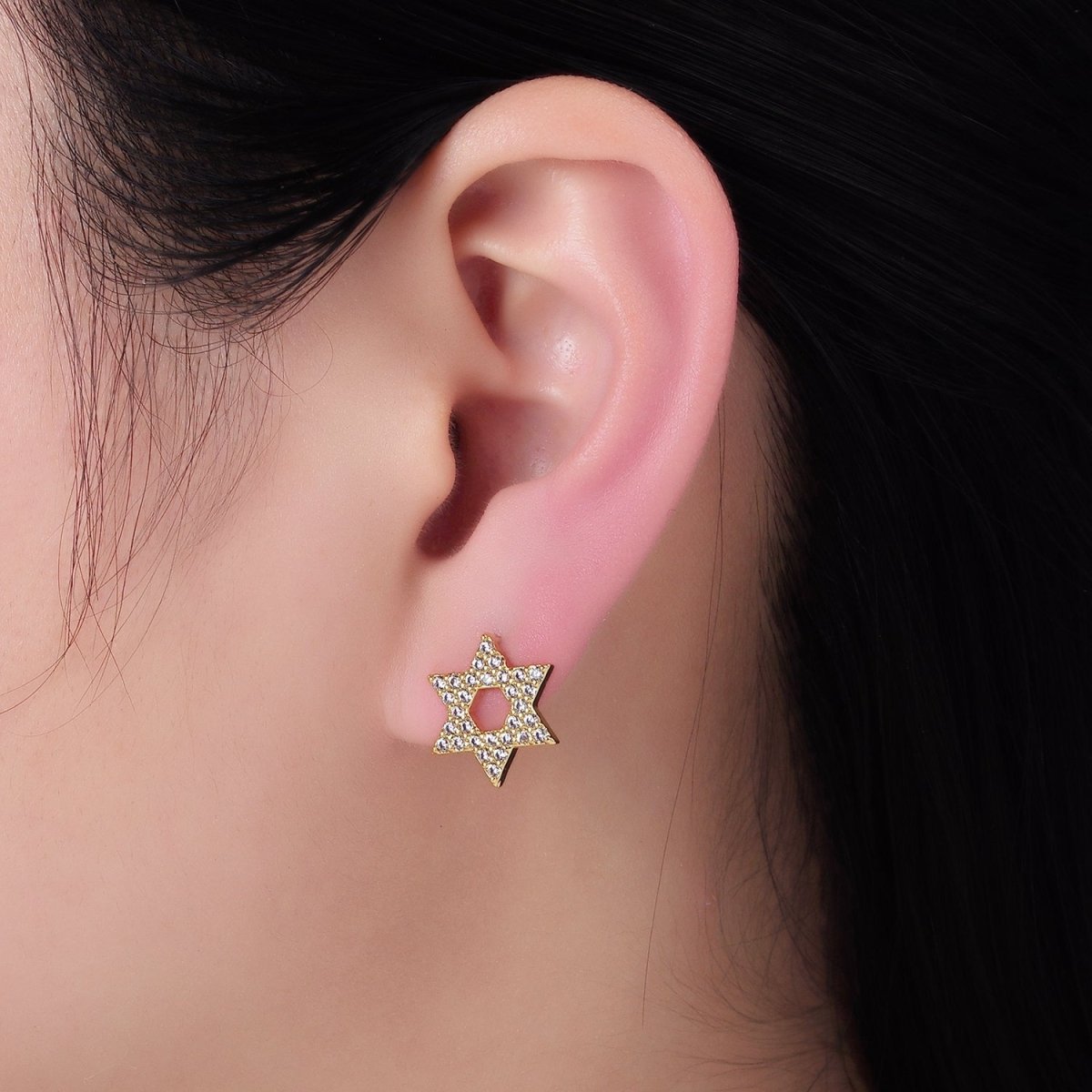 14K Gold Filled Micro Paved CZ Star of David Stud Earrings in Gold & Silver | AB1273 AB1274