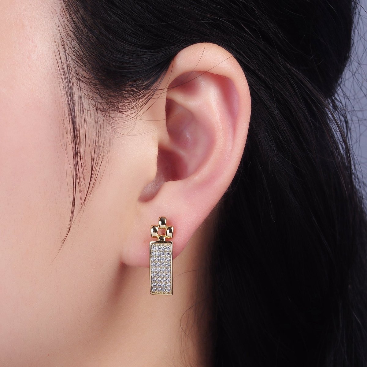 14K Gold Filled Micro Paved CZ Tag Panther Link English Lock Hoop Earrings | AE408