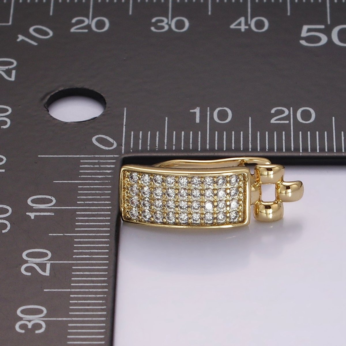 14K Gold Filled Micro Paved CZ Tag Panther Link English Lock Hoop Earrings | AE408