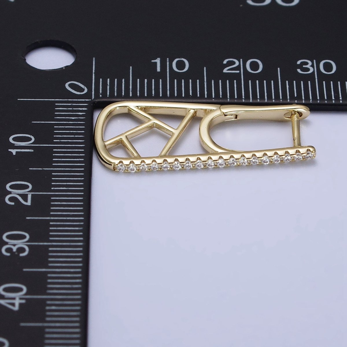 14K Gold Filled Micro Paved Lined Abstract Linear 28.7mm Oblong Hoop Earrings | AB261
