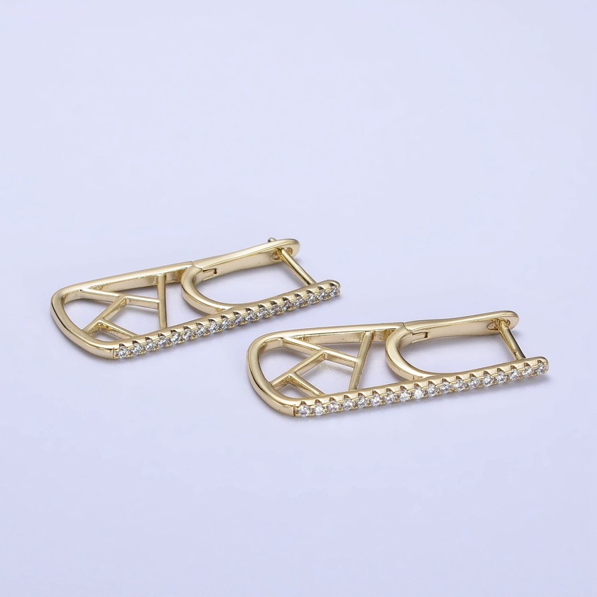 14K Gold Filled Micro Paved Lined Abstract Linear 28.7mm Oblong Hoop Earrings | AB261