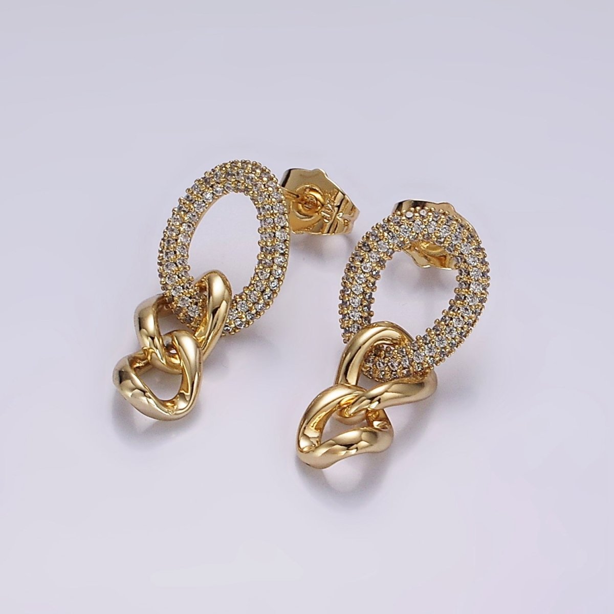14K Gold Filled Micro Paved Oval Curb Link Drop Stud Earrings | AB1125