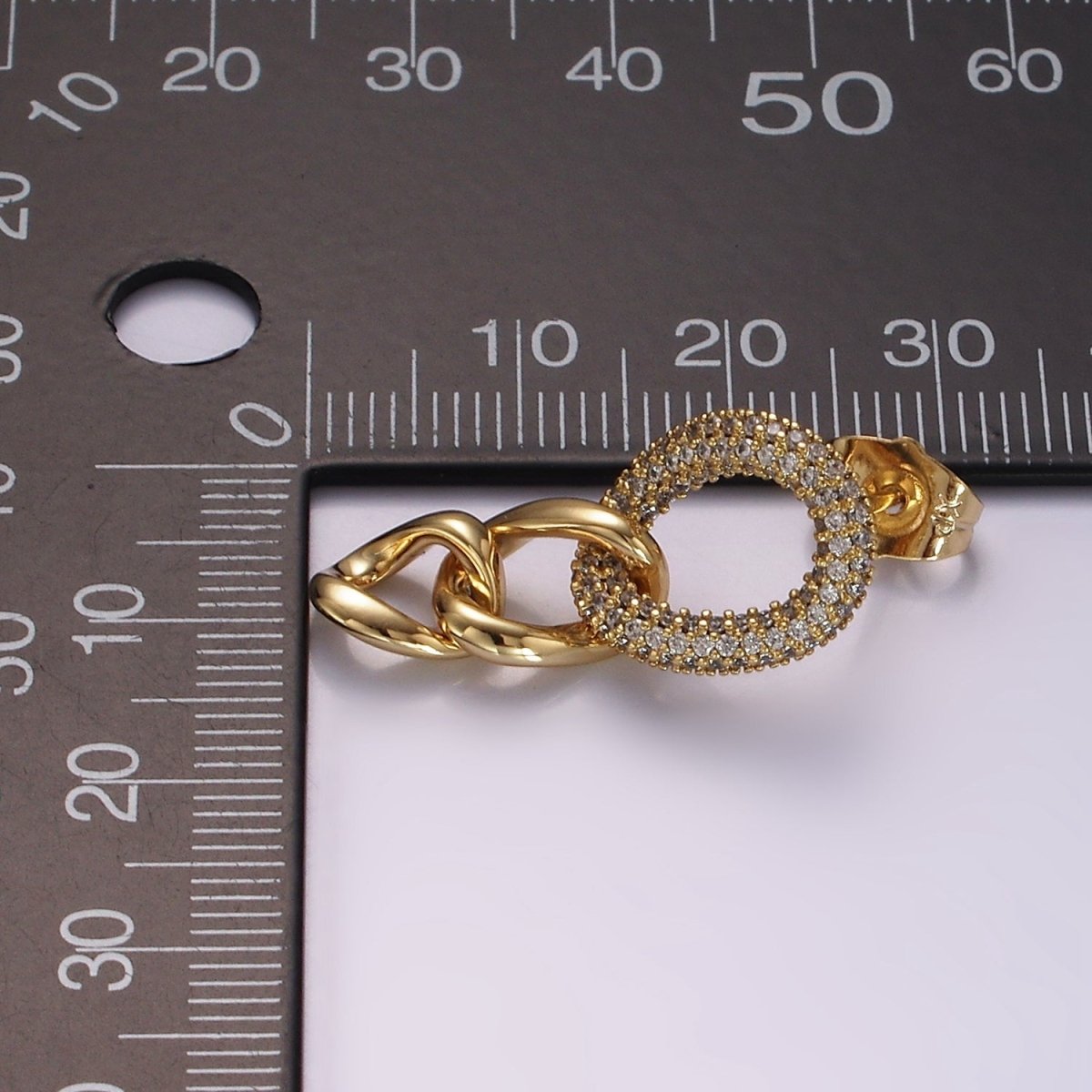 14K Gold Filled Micro Paved Oval Curb Link Drop Stud Earrings | AB1125