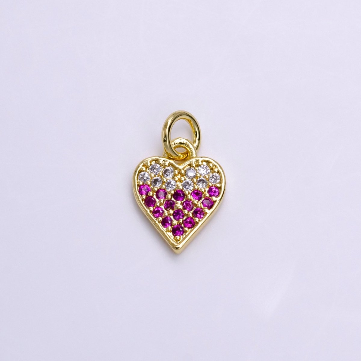 14K Gold Filled Mini Clear Fuchsia Micro Paved CZ Heart Charm | AC-1449