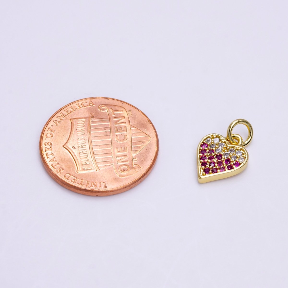 14K Gold Filled Mini Clear Fuchsia Micro Paved CZ Heart Charm | AC-1449