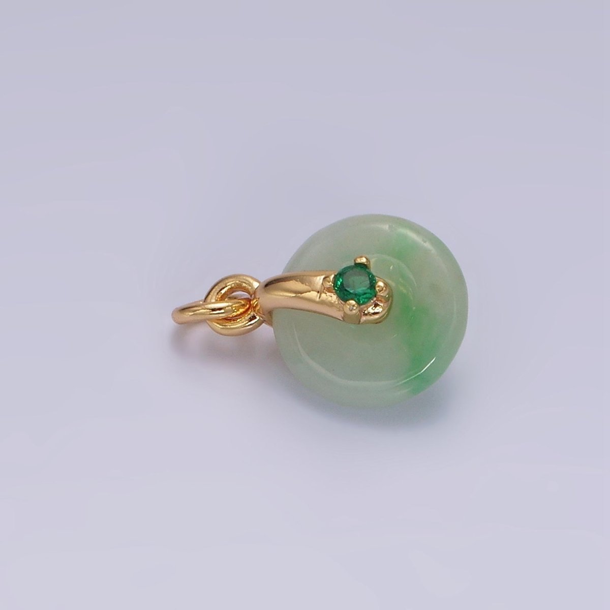 14K Gold Filled Mini Green Jade Donut Fuchsia, Green CZ Bail Charm | AG355 AG356