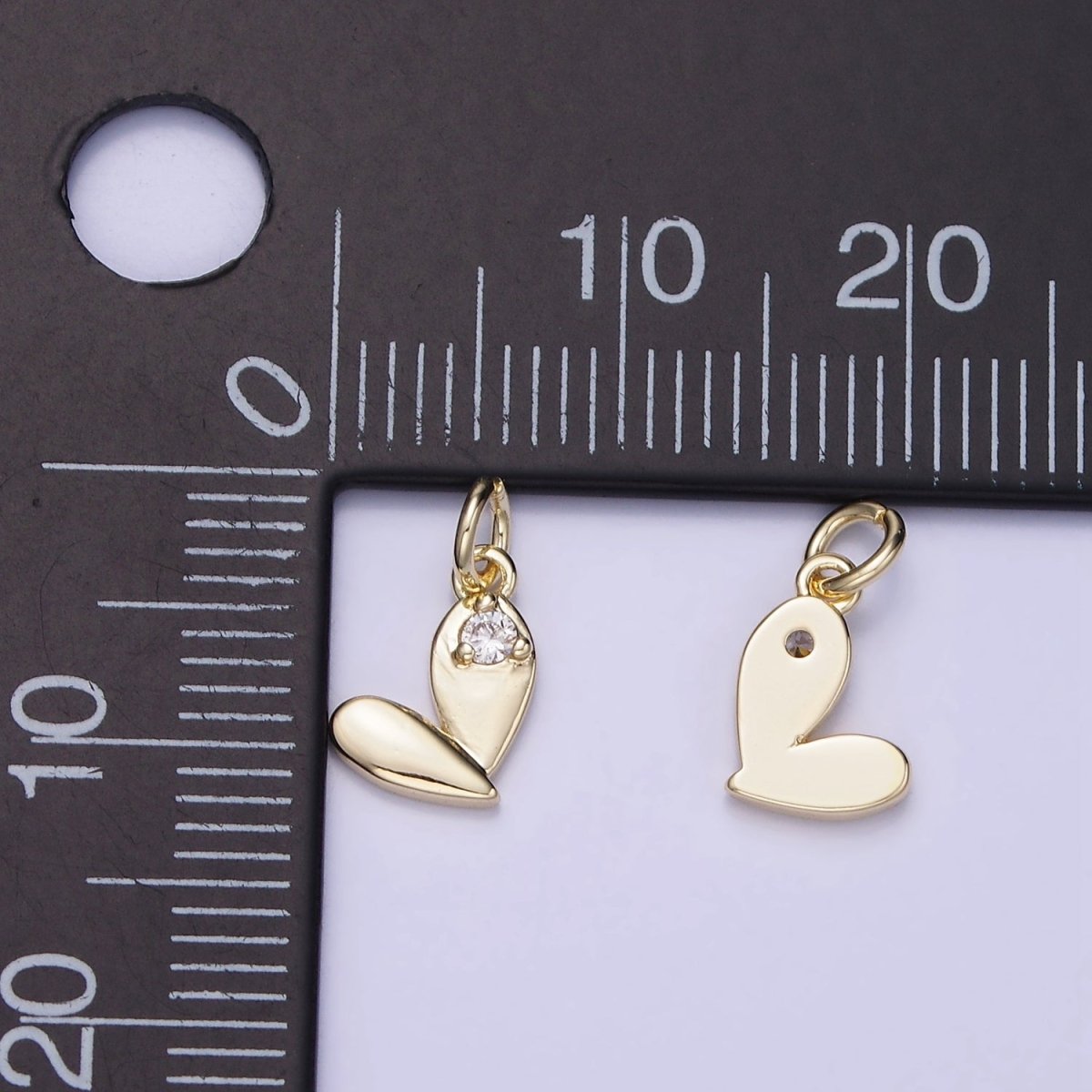 14K Gold Filled Mini Heart Charm with CZ Clear Stone Pendant | AG661