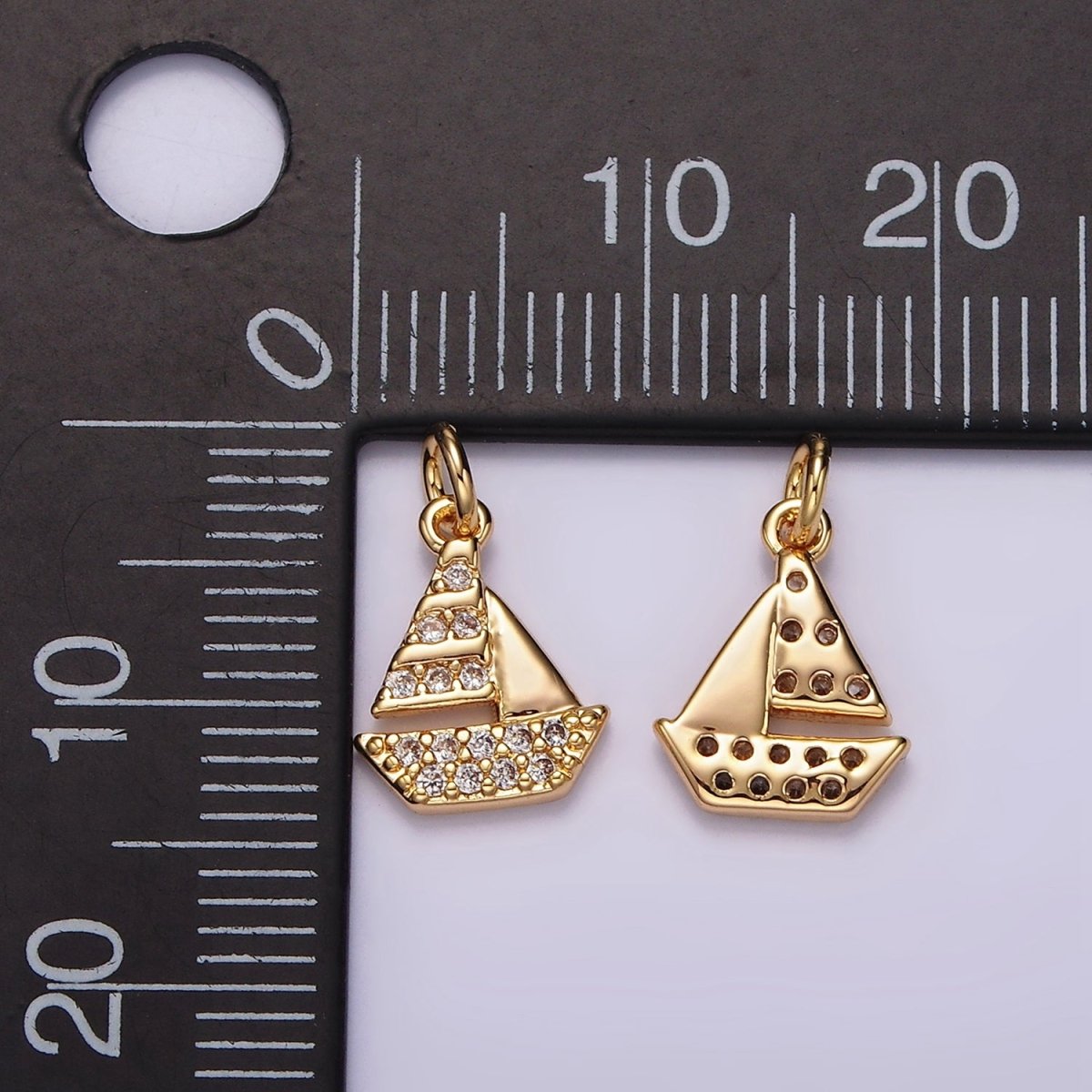 14K Gold Filled Mini Micro Paved CZ Sail Boat Add-On Charm | AG420