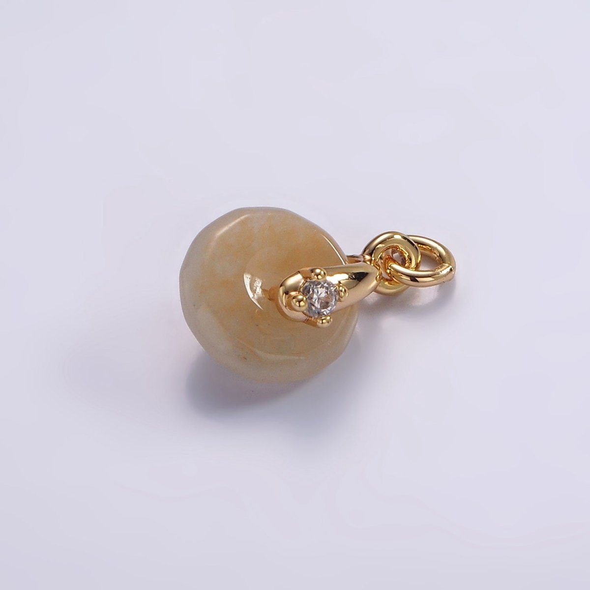 14K Gold Filled Mini Sunstone, Moss Agate, Red Aventurine, Crazy Lace Agate Round Donut CZ Charm | AC823 - AC826