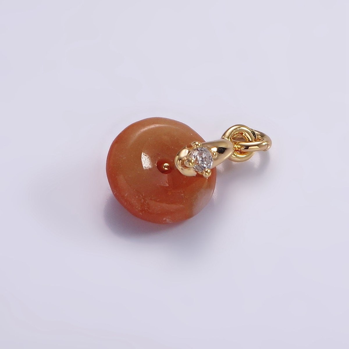 14K Gold Filled Mini Sunstone, Moss Agate, Red Aventurine, Crazy Lace Agate Round Donut CZ Charm | AC823 - AC826