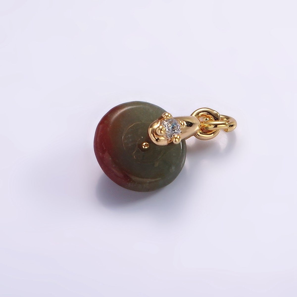 14K Gold Filled Mini Sunstone, Moss Agate, Red Aventurine, Crazy Lace Agate Round Donut CZ Charm | AC823 - AC826