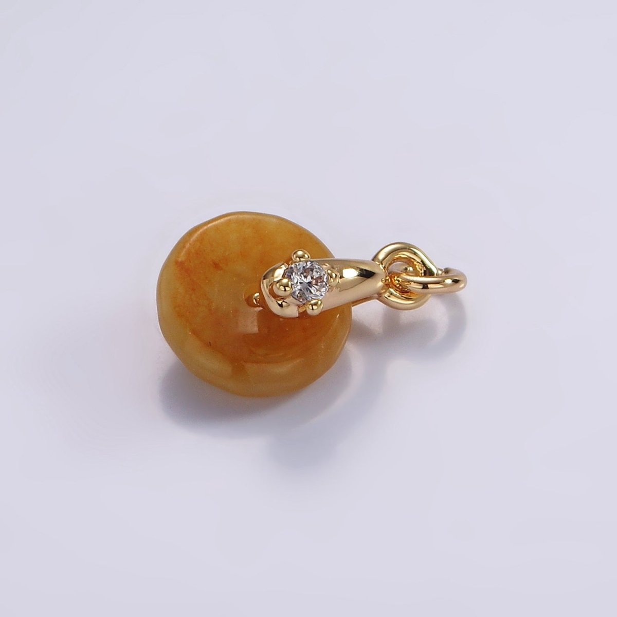14K Gold Filled Mini Sunstone, Moss Agate, Red Aventurine, Crazy Lace Agate Round Donut CZ Charm | AC823 - AC826