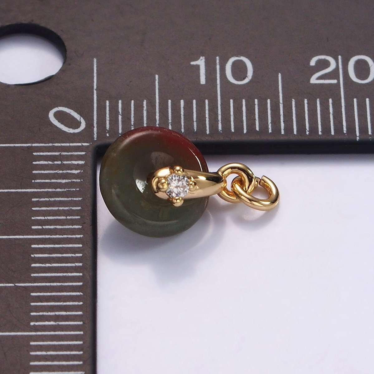 14K Gold Filled Mini Sunstone, Moss Agate, Red Aventurine, Crazy Lace Agate Round Donut CZ Charm | AC823 - AC826