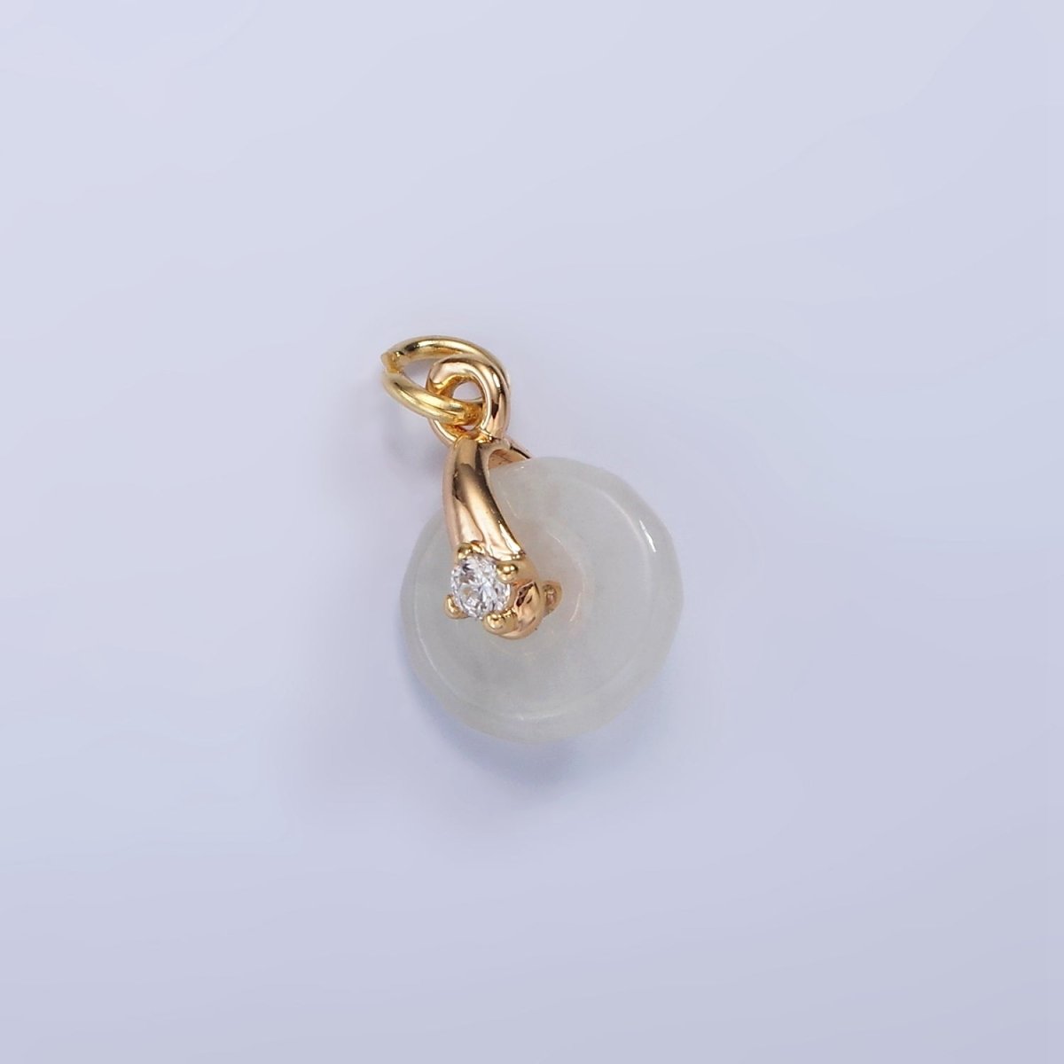 14K Gold Filled Mini White-Green Jade Donut Clear, Pink, Green CZ Bail Charm | AG427 - AG429