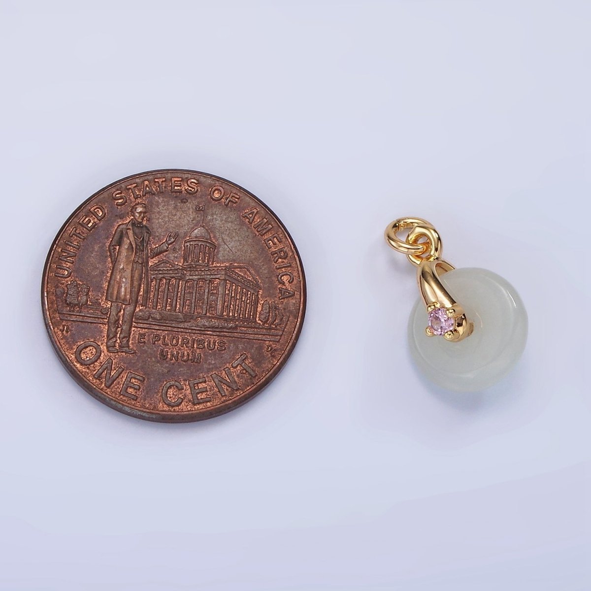 14K Gold Filled Mini White-Green Jade Donut Clear, Pink, Green CZ Bail Charm | AG427 - AG429