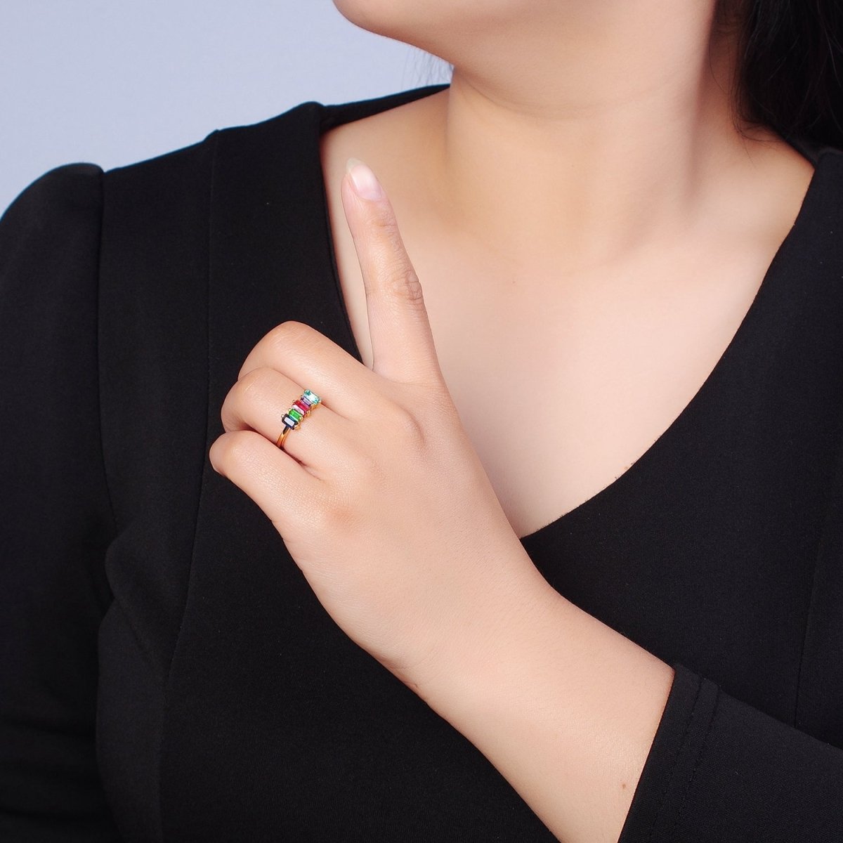 14K Gold Filled Minimalist Colorful Baguette Ring, Gold Minimalist Jewelry O-2123