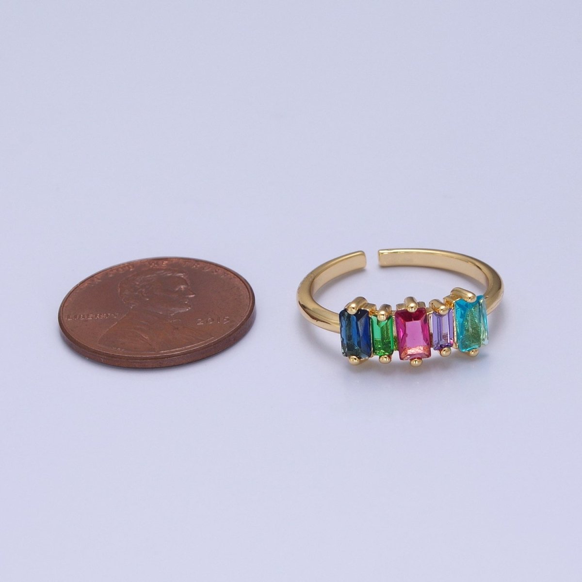 14K Gold Filled Minimalist Colorful Baguette Ring, Gold Minimalist Jewelry O-2123