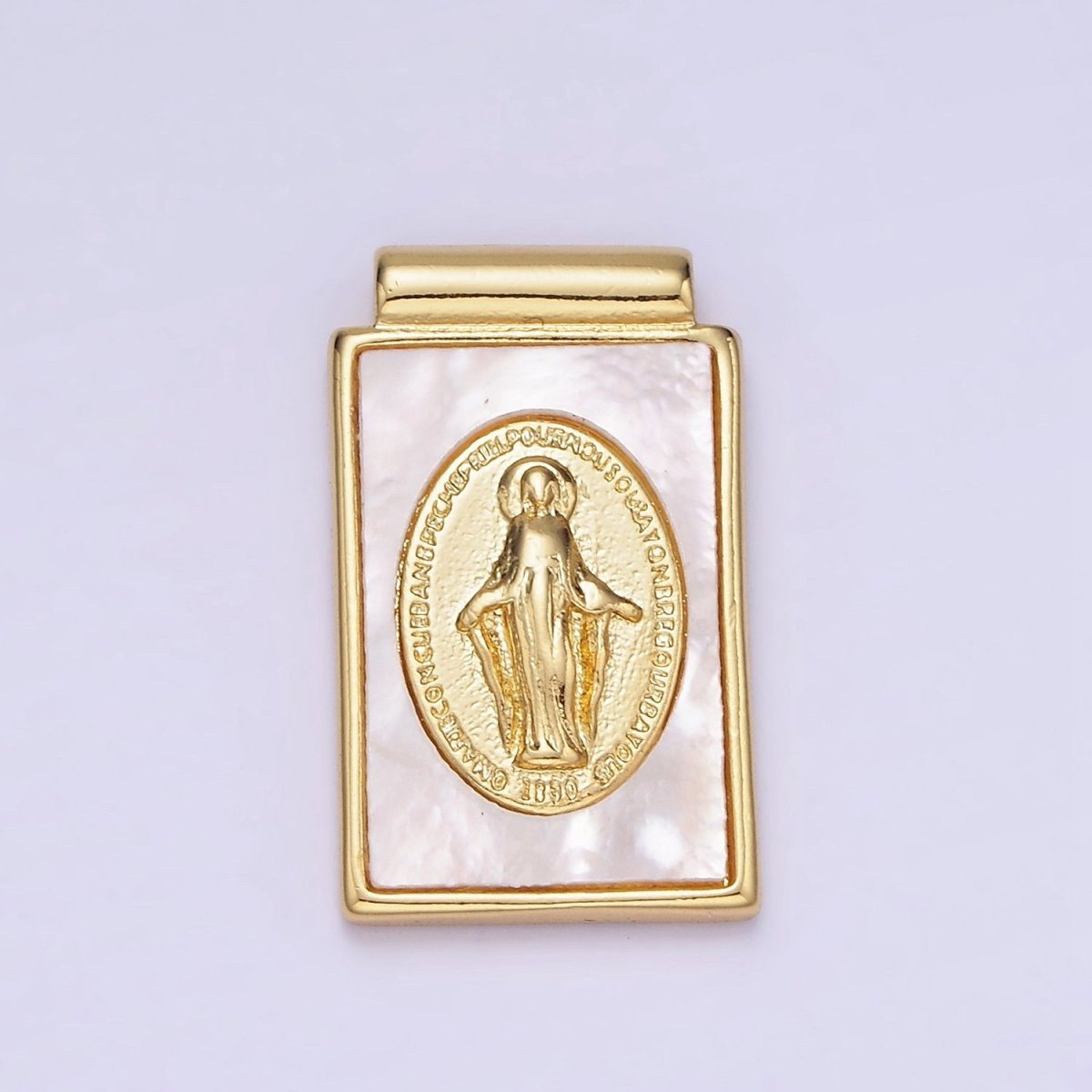 14K Gold Filled Miraculous Lady Shell Pearl Rectangle Pendant | AH158