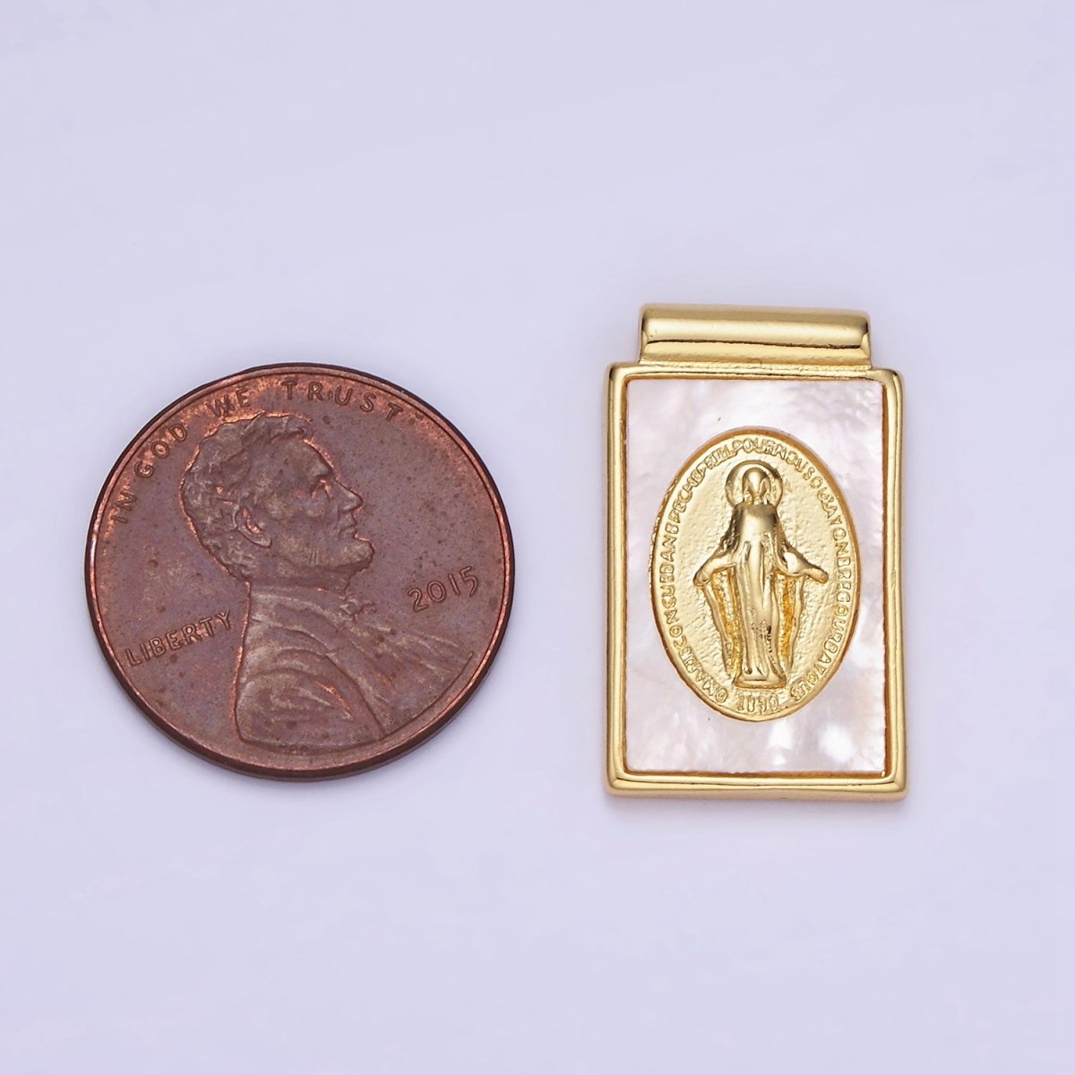14K Gold Filled Miraculous Lady Shell Pearl Rectangle Pendant | AH158