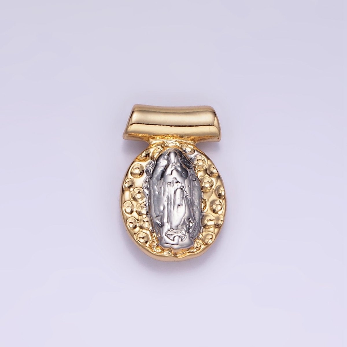 14K Gold Filled Miraculous Mary Mixed Metal Dotted Bar Pendant | AA1155
