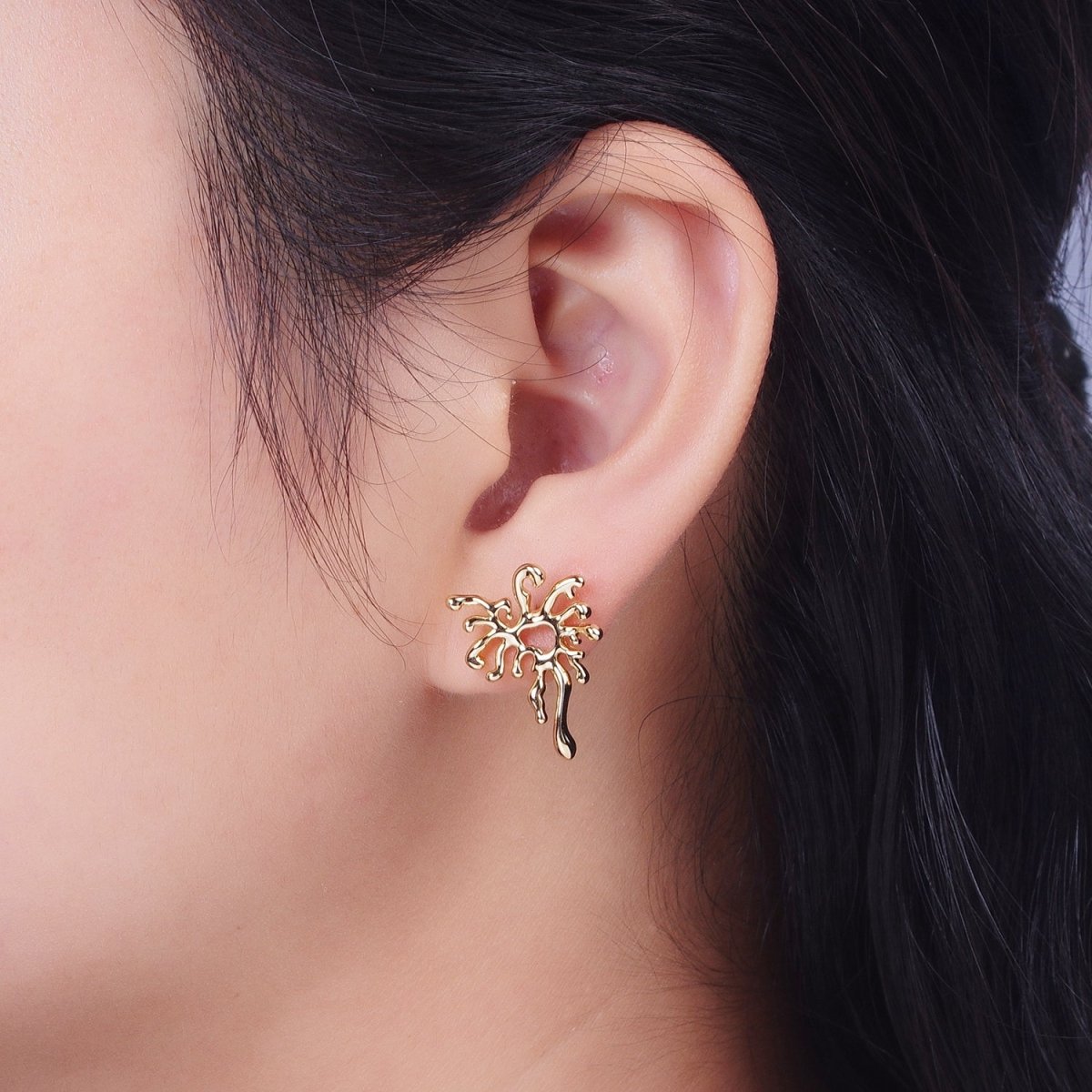 14K Gold Filled Mismatched Clear Baguette CZ Dripping Gold Stud Earrings Set | V-004