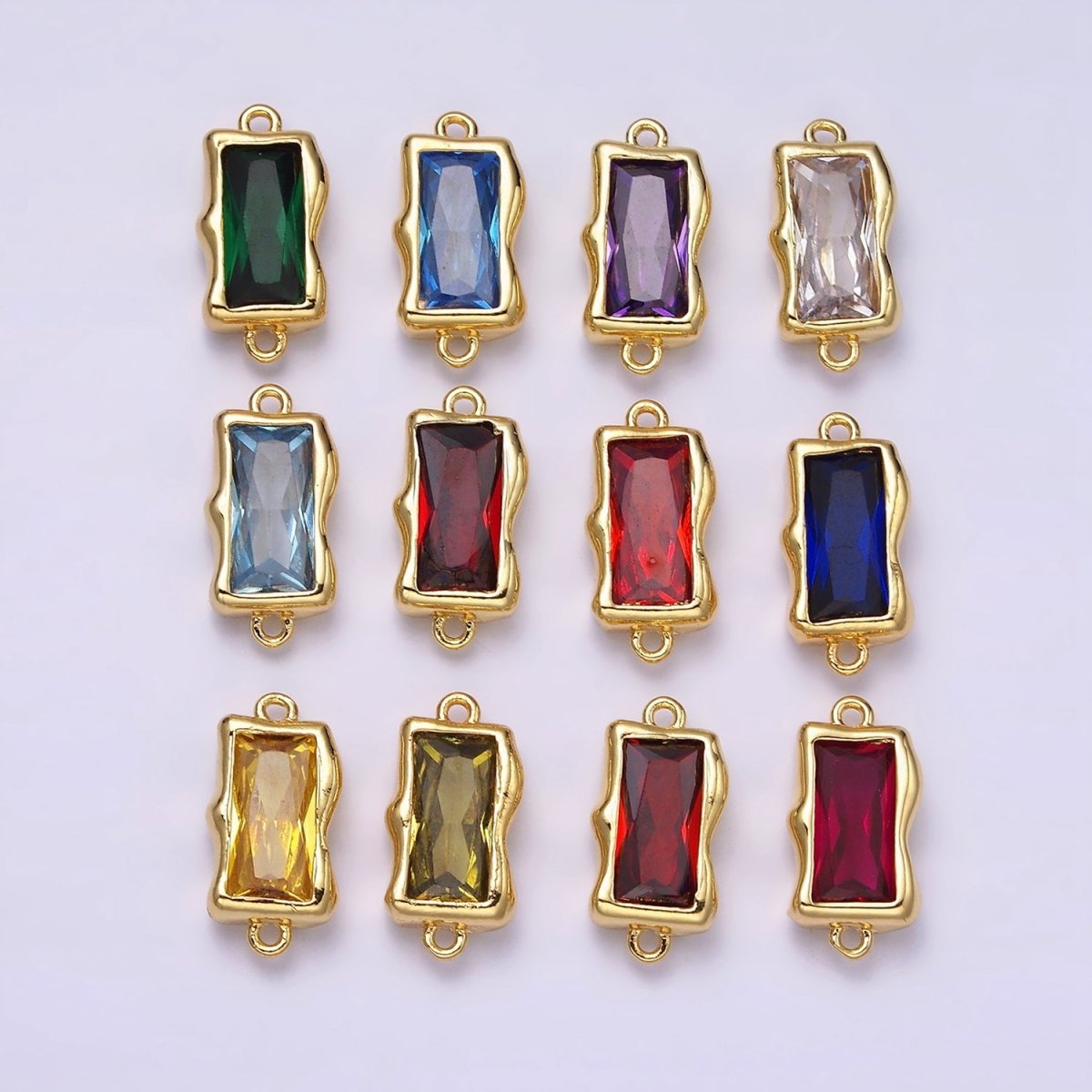 14K Gold Filled Molten Baguette Personalized Birth Month CZ Connector | G-183 Y-769 ~ Y-779