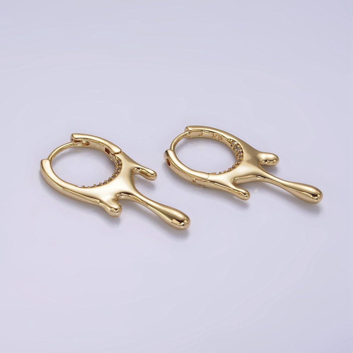 14K Gold Filled Molten Drip Micro Paved CZ Huggie Earrings | AE929